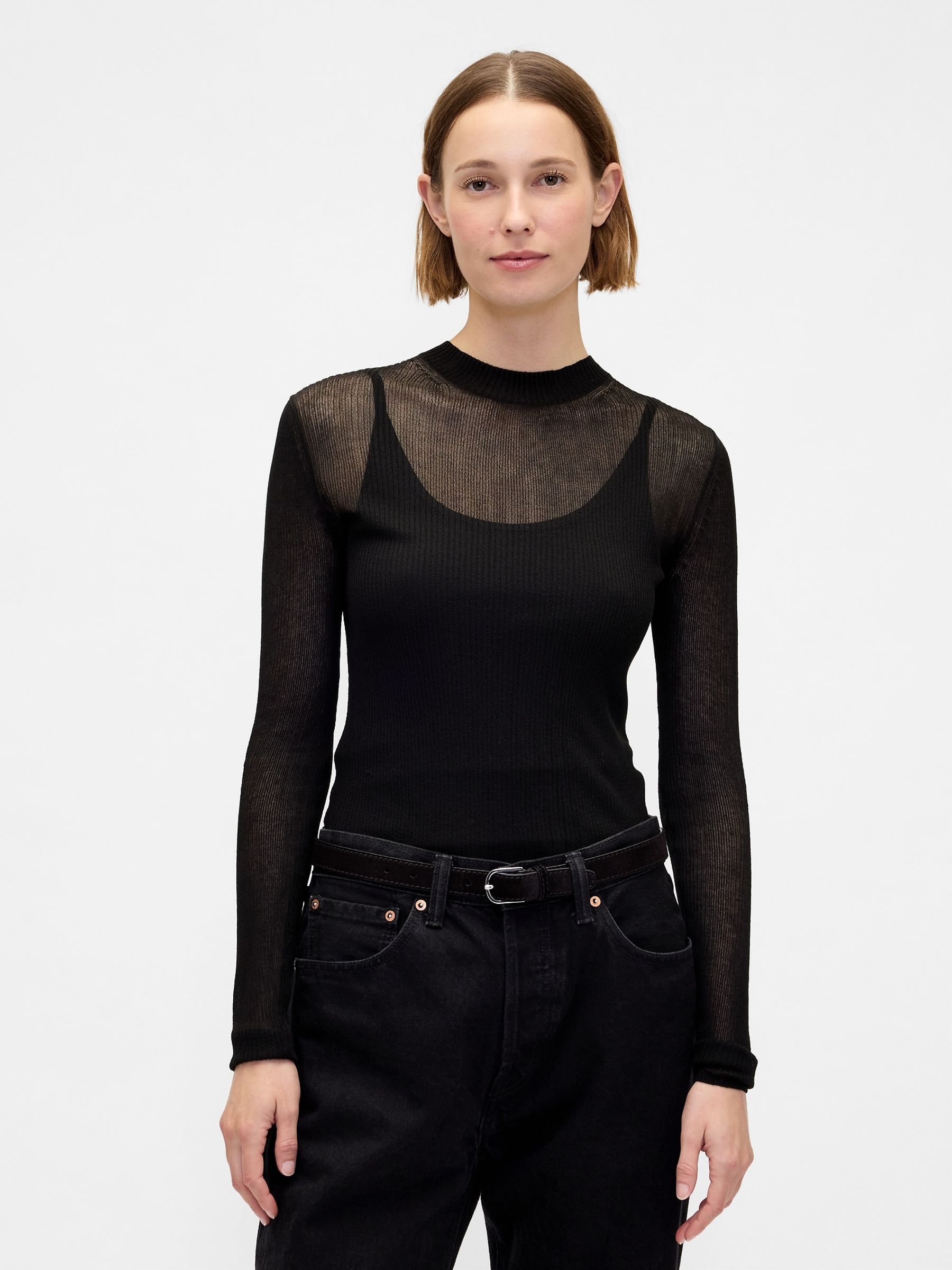 Black High-Neck Sheer Top