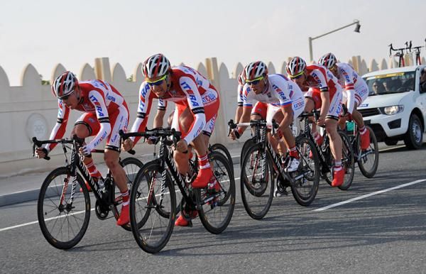 Katusha riders during the stage 2 team time trial.