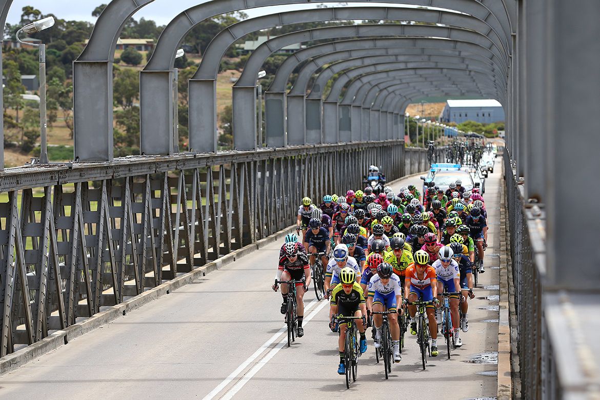 Riding over the Murray Bridge during the stage