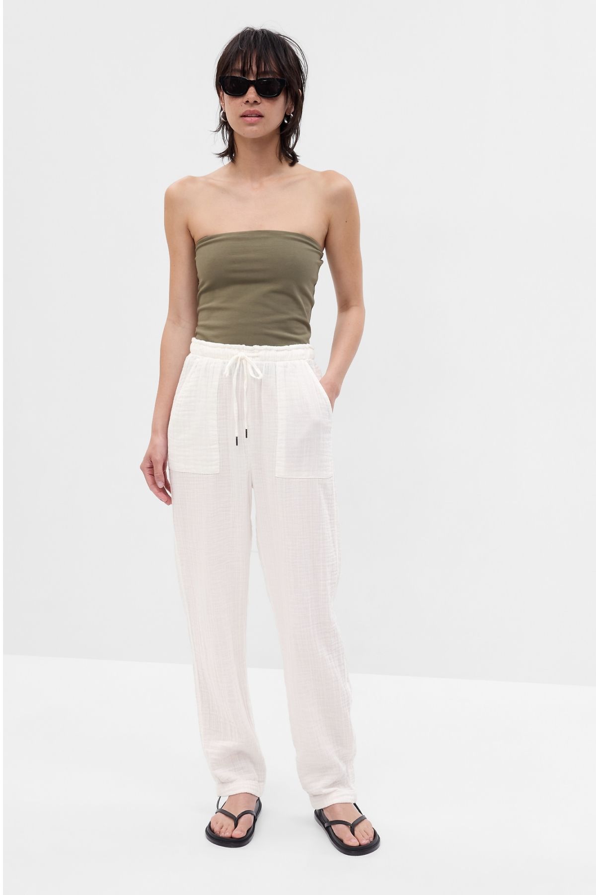 Gap Crinkle Gauze Pants in white
