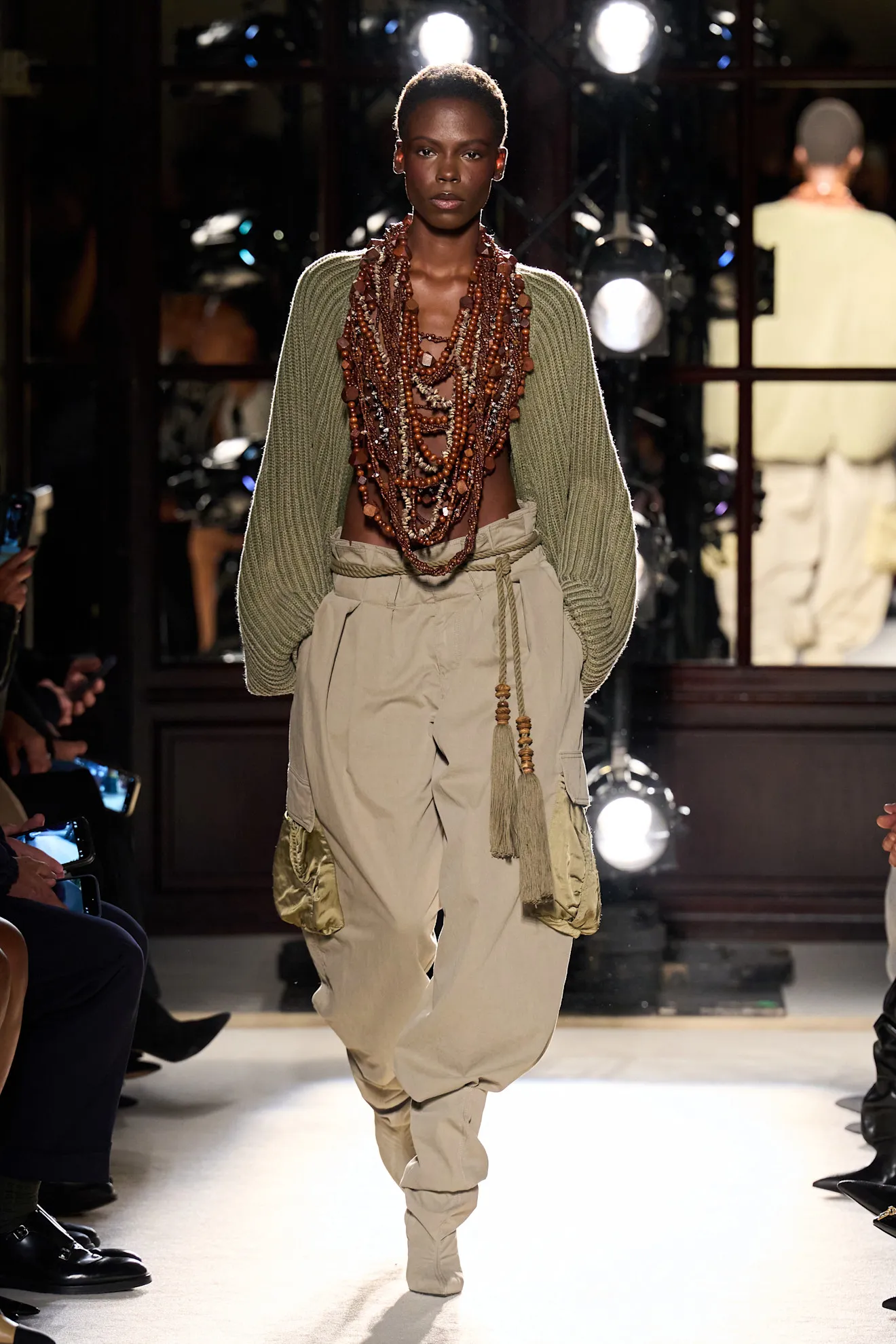 model walks Balmain S26 runway wearing balloon trousers and jumper