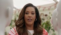 Alison giving instructions in the Bake Off trailer.