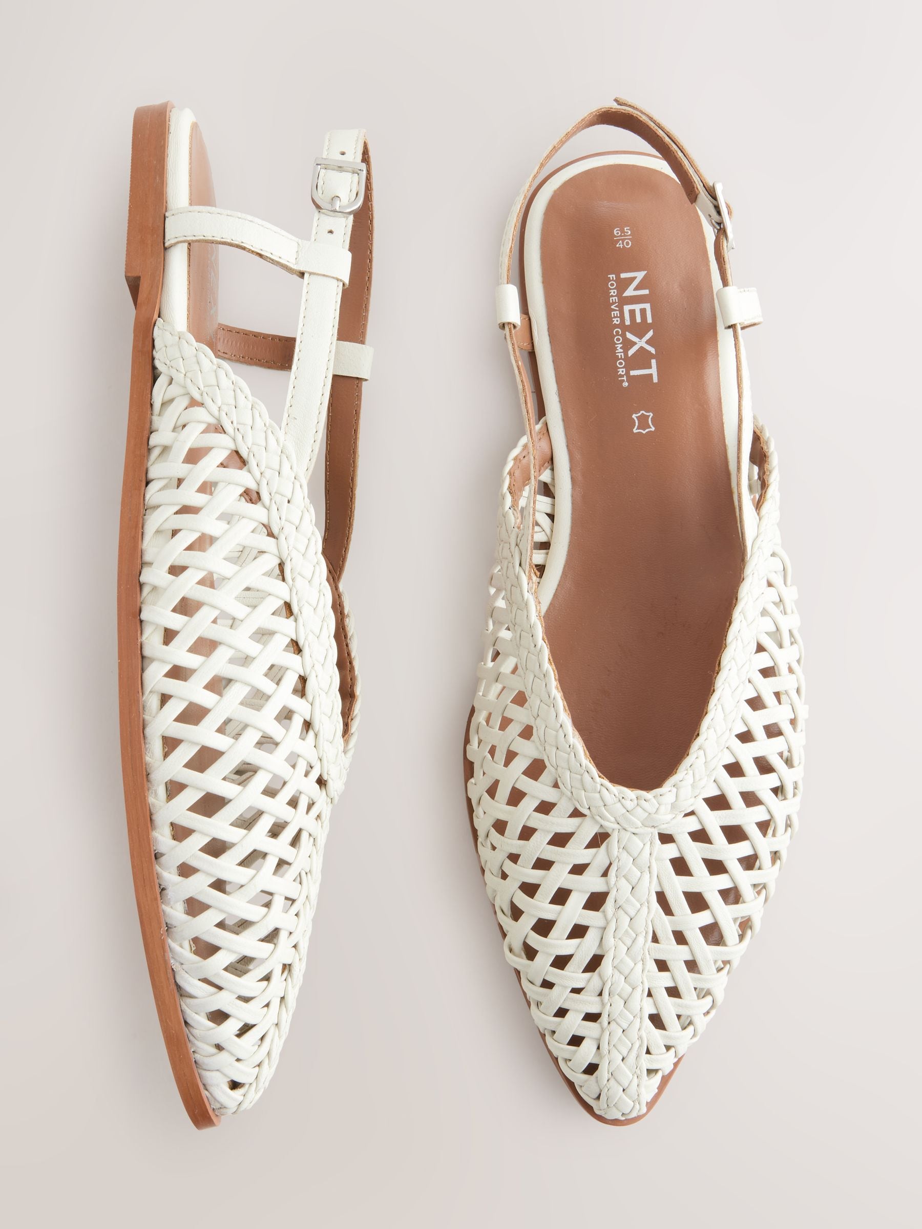 Bone Forever Comfort® Leather Point Tow Weave Slingbacks
