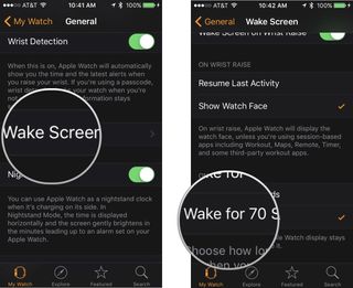 Setting the wake extension for Apple Watch on iPhone