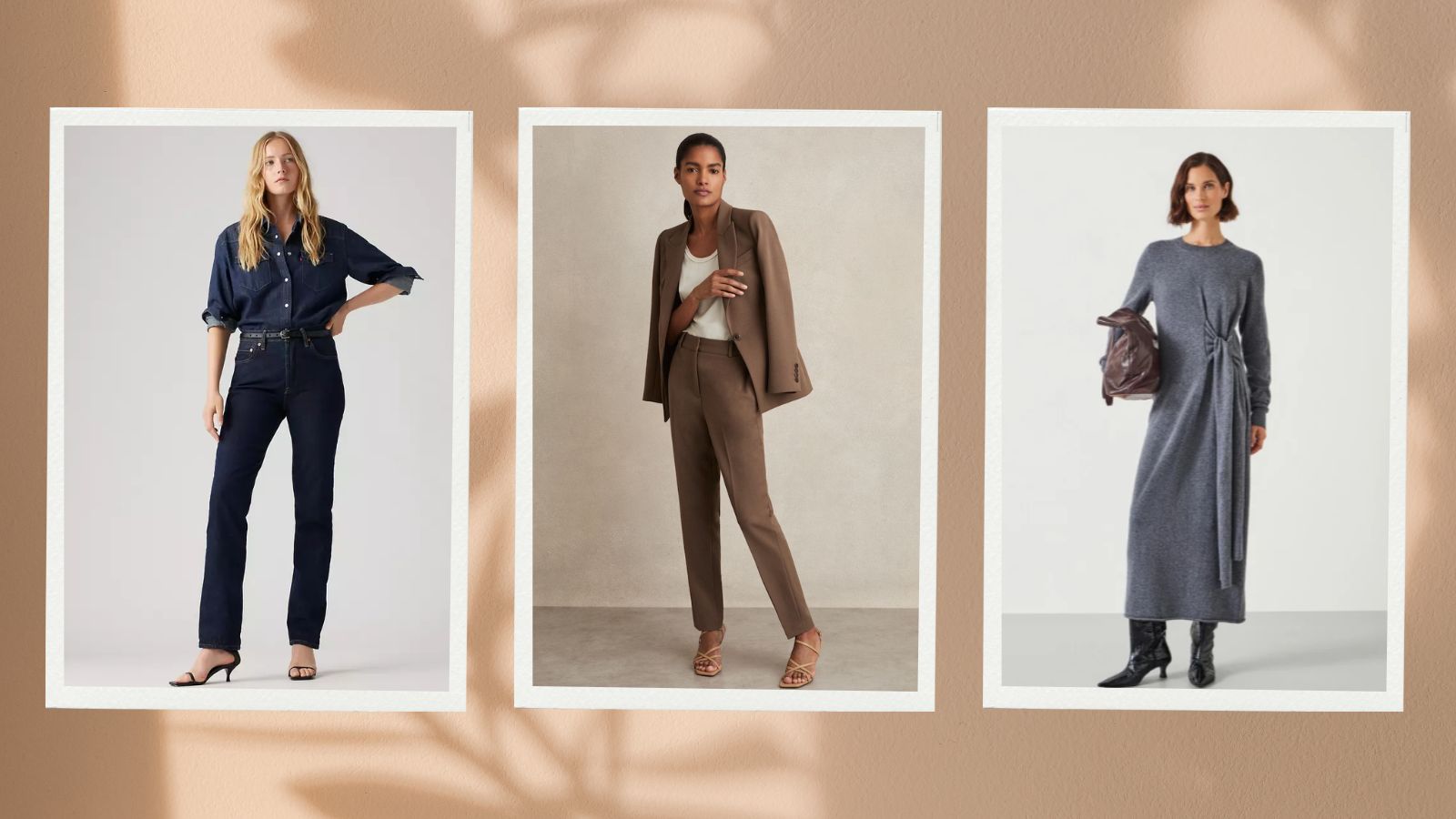 Three models wearing autumnal outfits