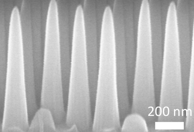 MIT produced a surface covered with tiny cones, each five times taller than their width. This pattern prevents reflections, while at the same time repelling water from the surface.