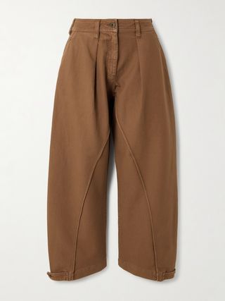 Twisted Seam Appliquéd Cotton-Twill Wide-Leg Pants