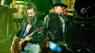 Ron 'Bumblefoot' Thal (left) performs onstage with Guns N' Roses