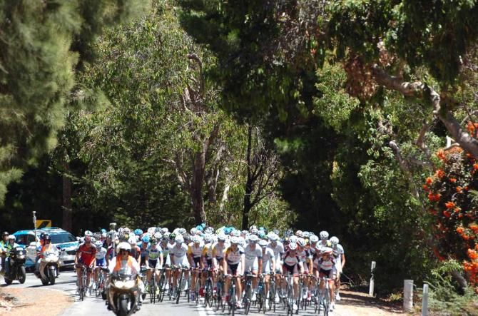Lotto Belisol lead the peloton in support of Andre Greipel.
