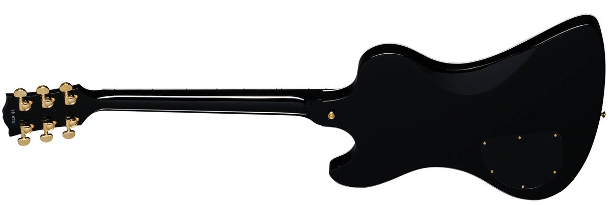 Gibson RD Custom: the cult-classic electric guitar returns in an Ebony finish, with the full Custom aesthetic of block inlays on an ebony fingerboard, multi-ply binding, and gold hardware and pickup coverings.