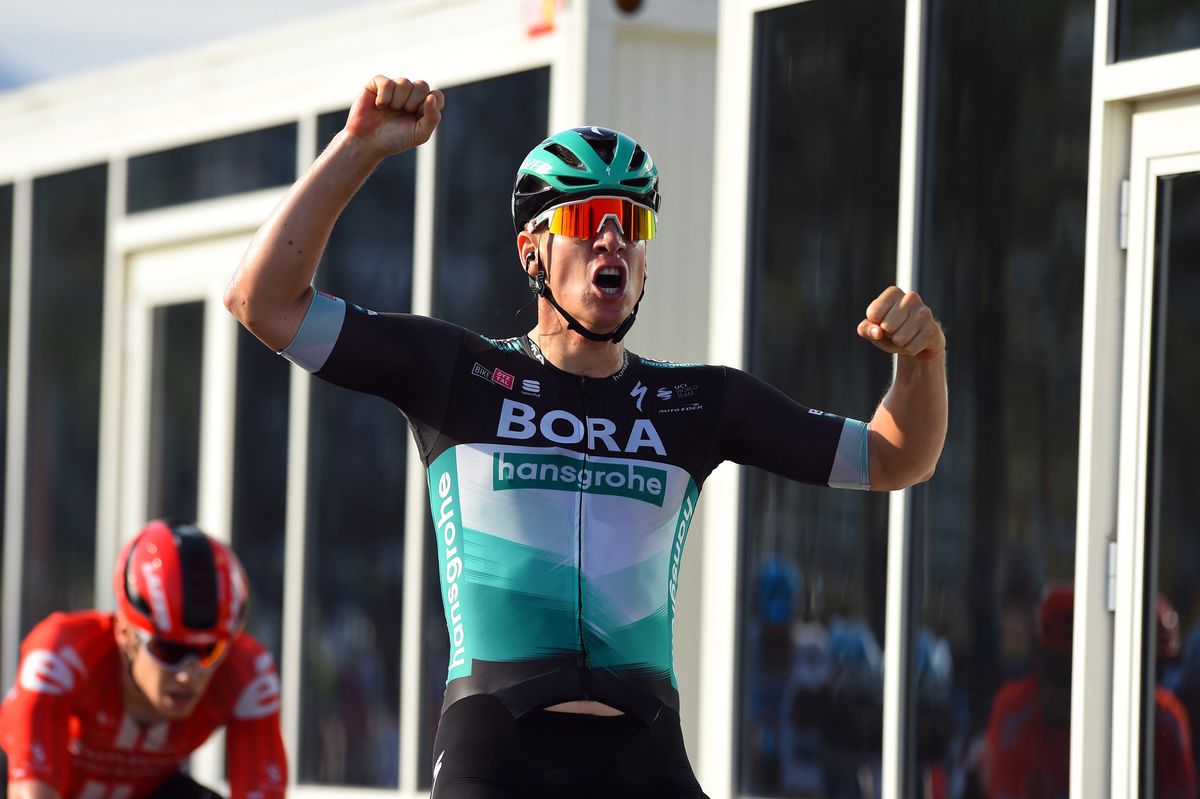Pascal Ackermann (Bora-Hansgrohe) celebrates his first WorldTour win of 2020
