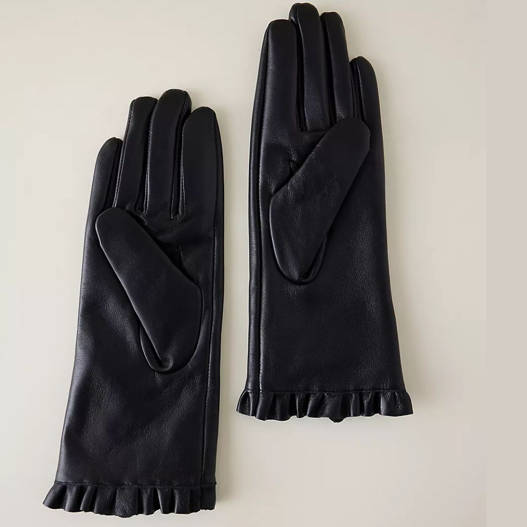 Anthropologie Frill-Edge Leather Gloves