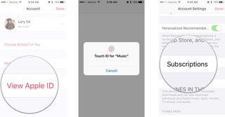 Tap View Apple ID, then enter your Apple ID or Touch ID, then tap Subscriptions