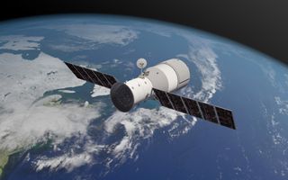An artist's view of China's Tiangong-1 space station prototype in orbit.