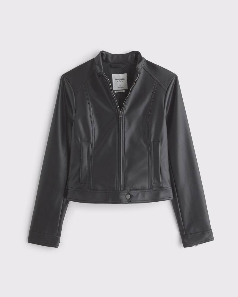 Slim Vegan Leather Mockneck Jacket
