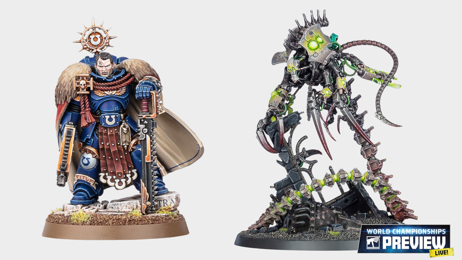 Captain Titus (left) and Nekrosor Ammentar (right) on a plain background