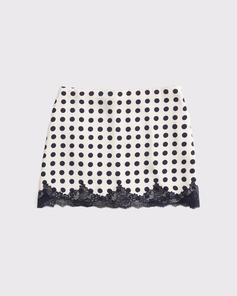 Abercrombie & Fitch, High Rise Satin Lace-Hem Mini Skirt