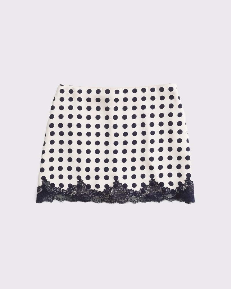 Abercrombie & Fitch, High Rise Satin Lace-Hem Mini Skirt