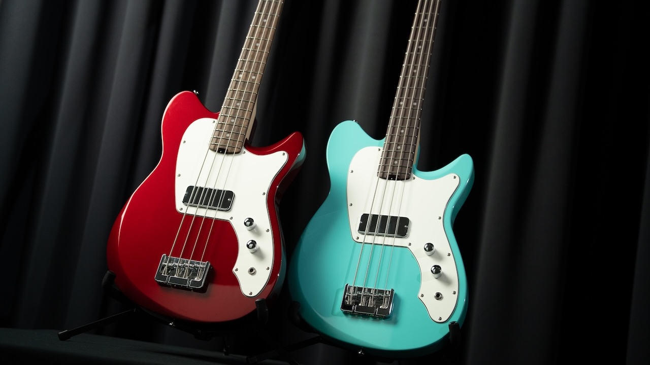 Cort Retro 304 Basses in Candy Apple Red and Seafoam Green