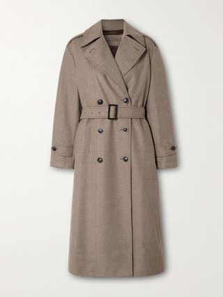 Hanover Belted Double-Breasted Houndstooth Wool and Cashmere-Blend Trench Coat