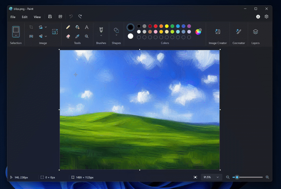 An AI Generative fill tool being used to add a castle to an image in Paint for Windows 11