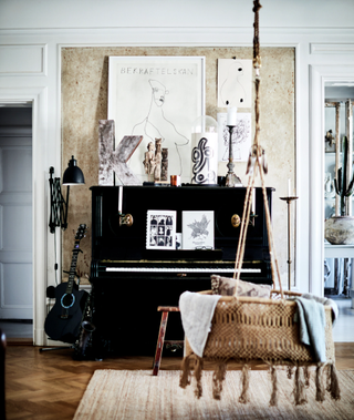 Scandi living room with piano