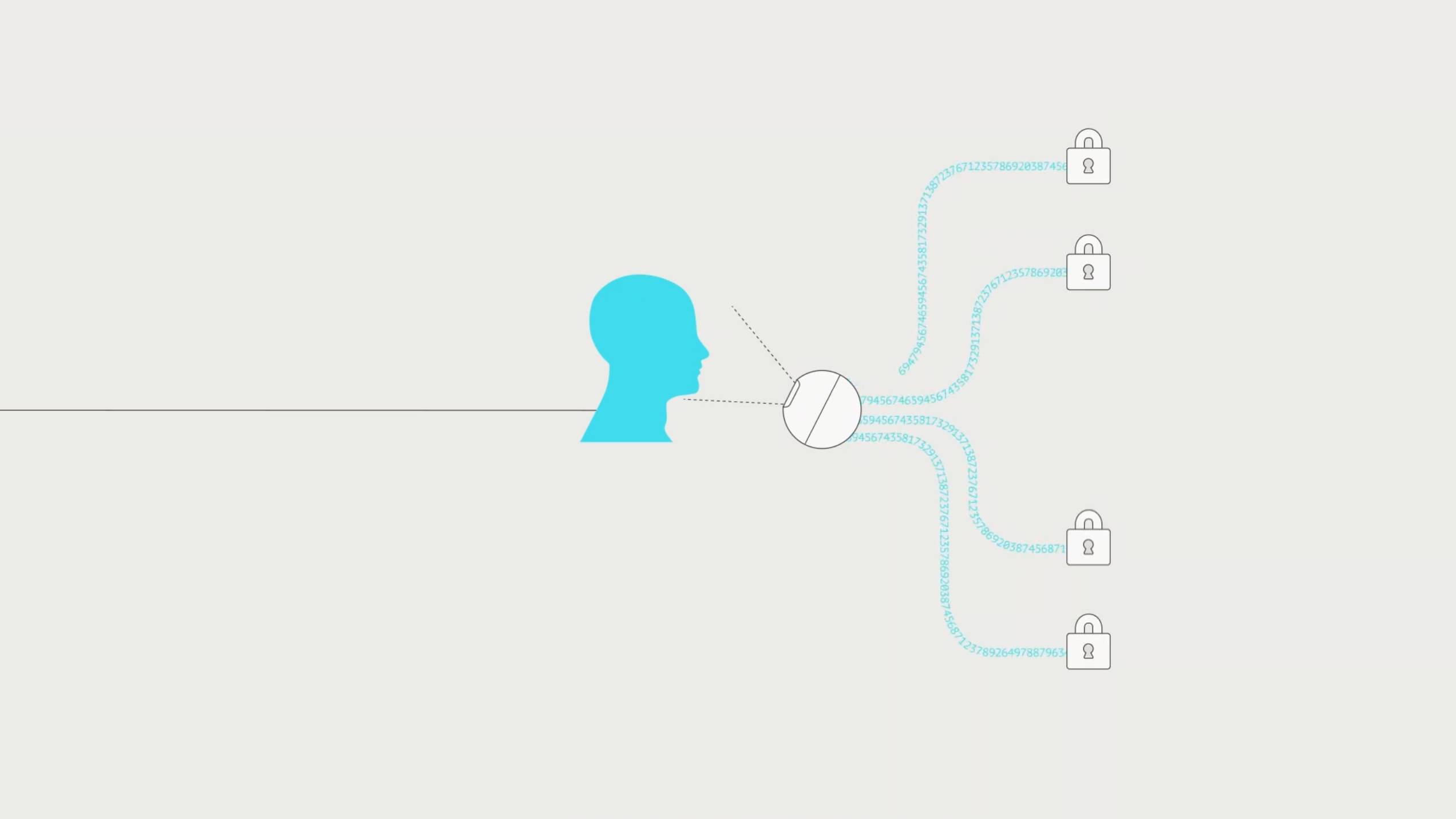 A face being scanned by a World Orb and having its encrypted data sent elsewhere