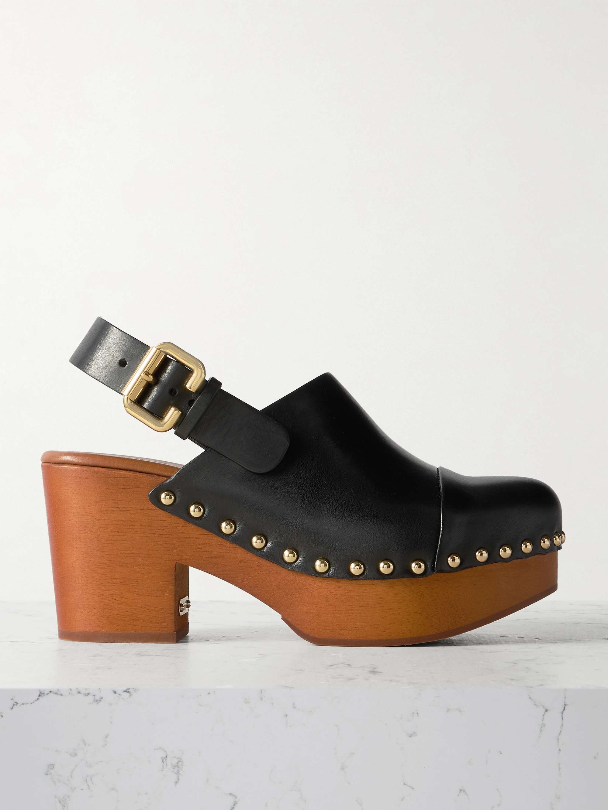 Jeannette Studded Leather Slingback Platform Clogs