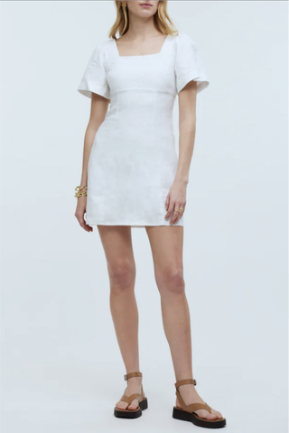 Square-Neck Mini Dress in 100% Linen