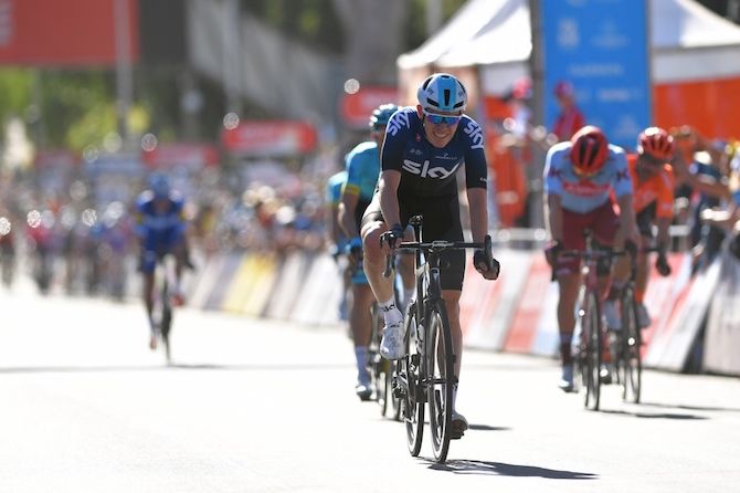 Luke Rowe (Team Sky) rolls across the finish line at the 2019 Down Under Classic