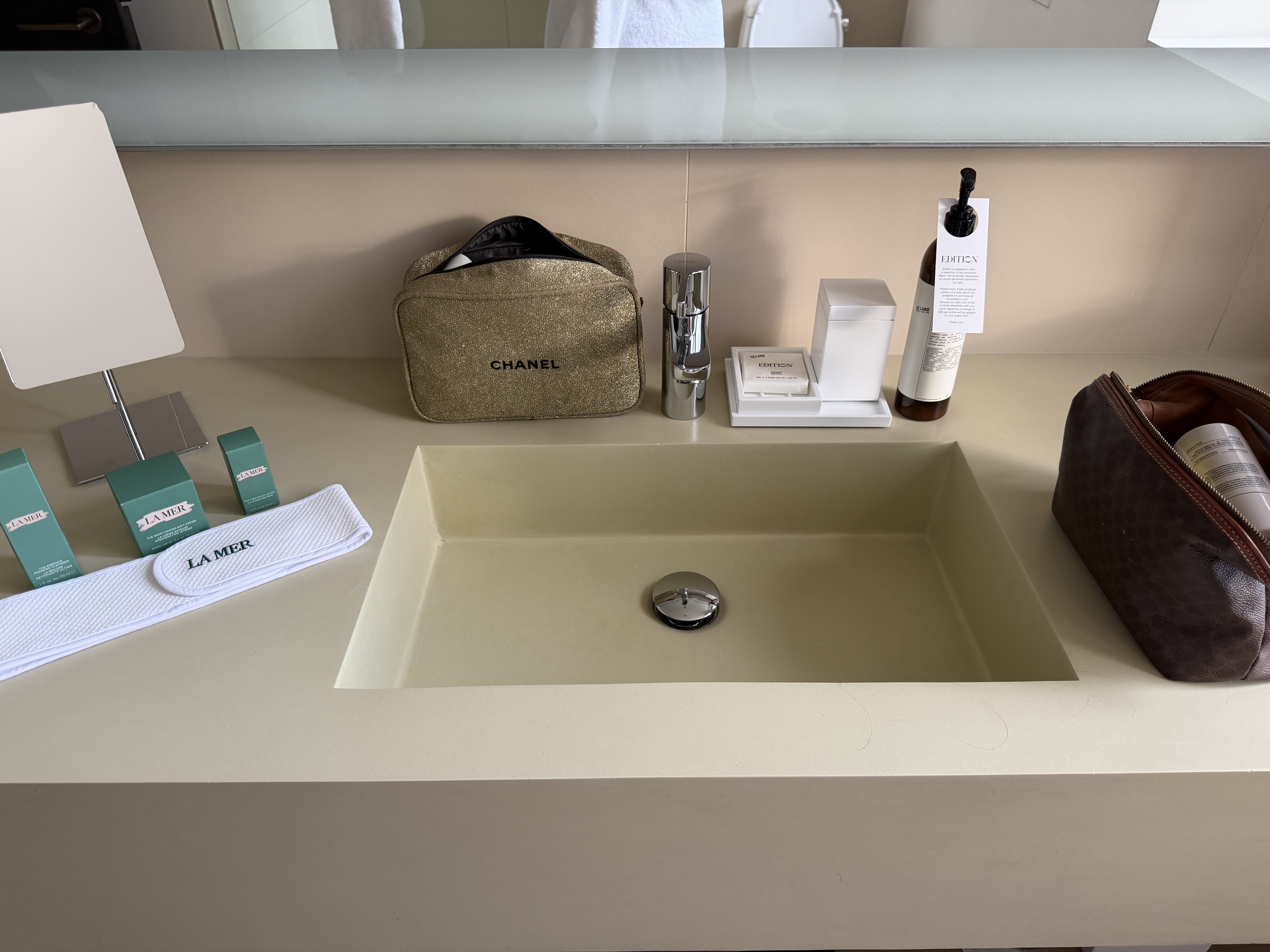 My bathroom set-up at the New York Edition.