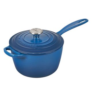 A bright blue saucepan