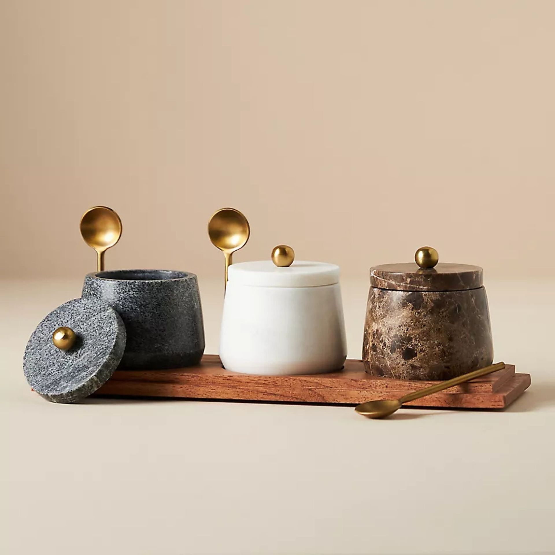 Marble Condiment Set with Spoons