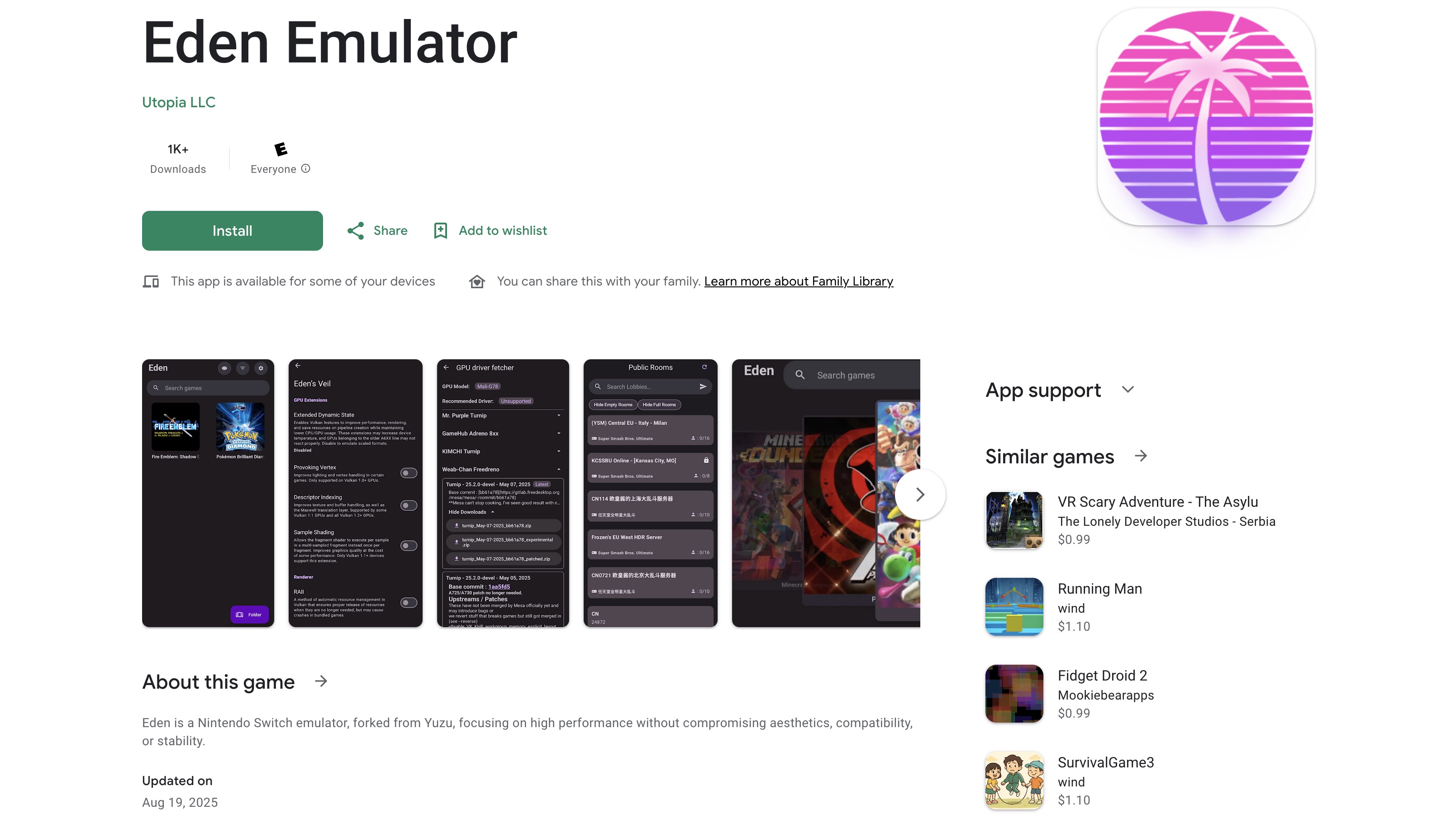 Screenshot of the Eden Emulator Google Play Store listing