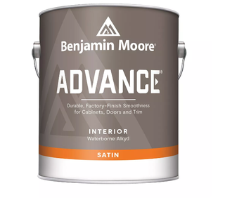 a can of Benjamin Moore glossy white paint