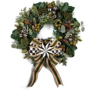 MacKenzie-Childs Farmhouse Handmade Wreath against a white background. 