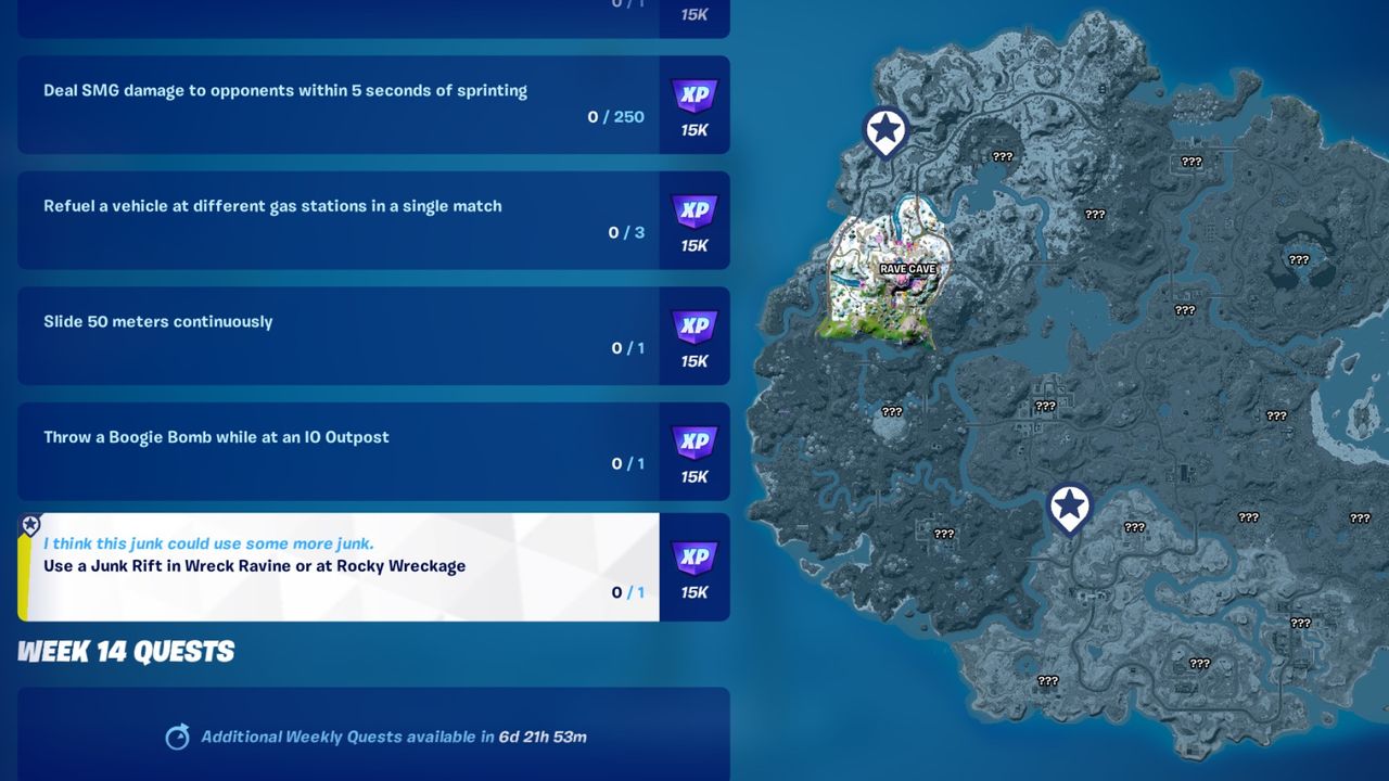 Fortnite Junk Rift weekly challenge in the menu