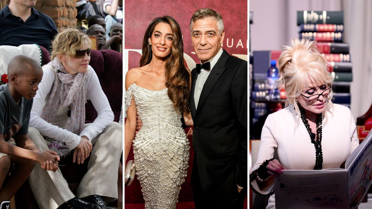 L-R: Madonna in Malawi, Amal and George Clooney, Dolly Parton