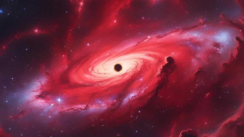 An illustration shows a direct collapse black hole forming at the heart of a Little Red Dot