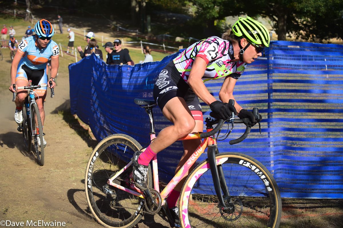 Emily Kachorek (Squid Bikes) rounding an uphill corner