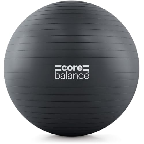 Core Balance Anti-Burst Gym Ball, 55cm, Hand Pump &amp;amp; Tape Measure, Black | Durable Pvc, Anti-Slip Grip Lines, Ideal for Yoga, Pilates, Core Training &amp;amp; Balance Exercises, Suitable as a Birthing Ball