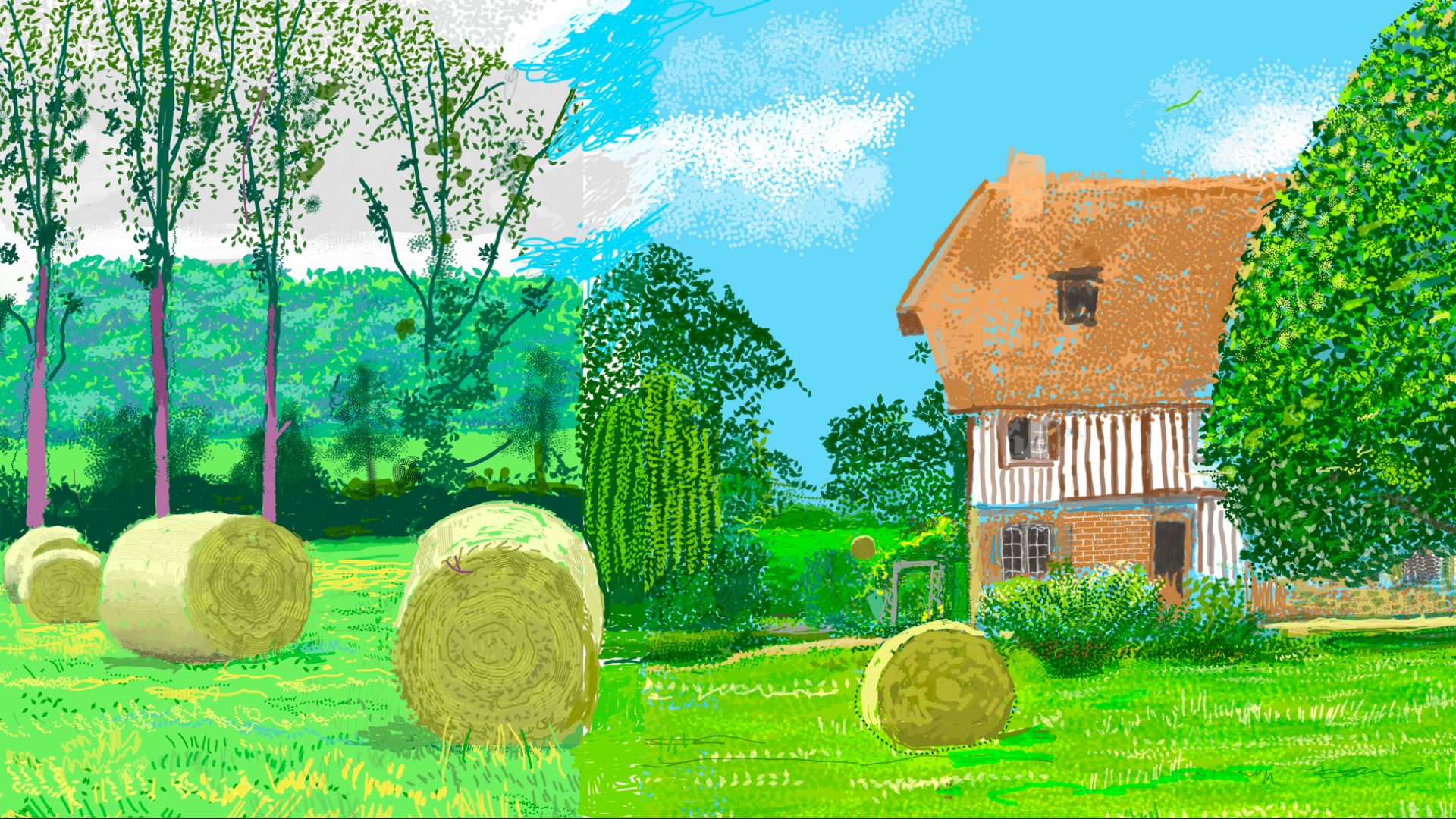 A Year in Normandie (detail), 2020-2021, composite iPad painting © David Hockney