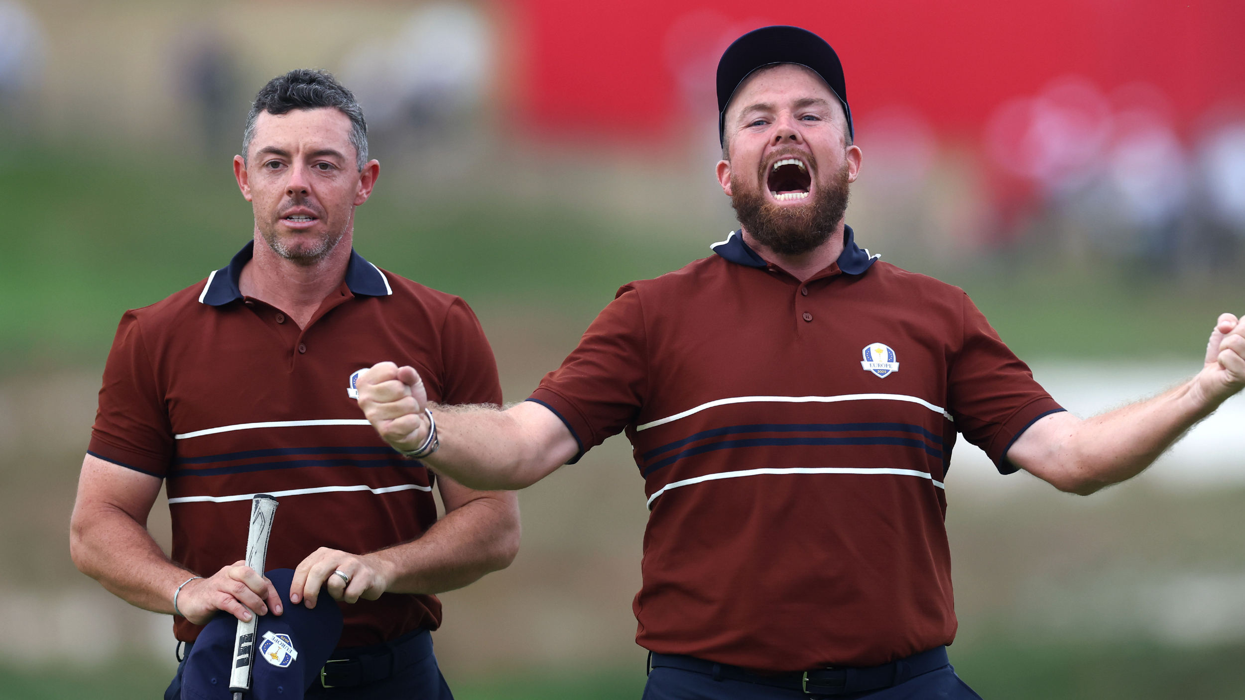 Rory McIlroy and Shane Lowry after winning the Saturday four-ball