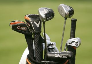 Phil Mickelson's bag with two drivers seen in 2006