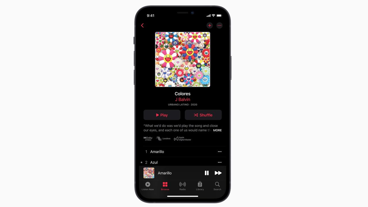 A smartphone on a white background running the Apple Music app.