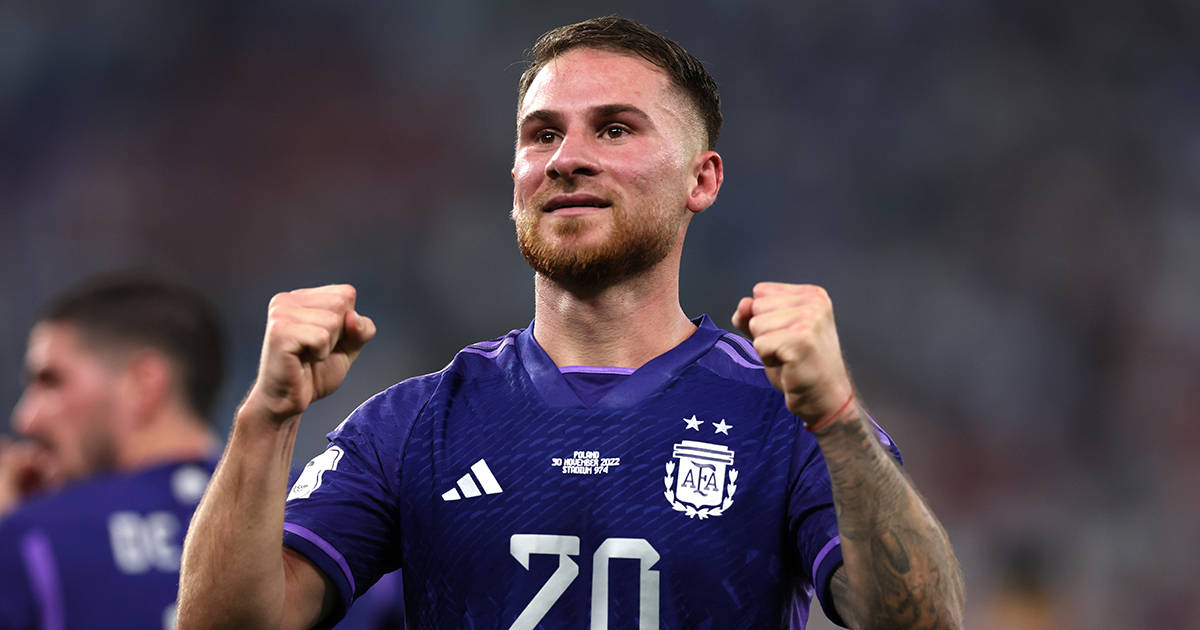 Liverpool target Alexis Mac Allister of Argentina celebrates after scoring their team’s first goal during the FIFA World Cup Qatar 2022 Group C match between Poland and Argentina at Stadium 974 on November 30, 2022 in Doha, Qatar.
