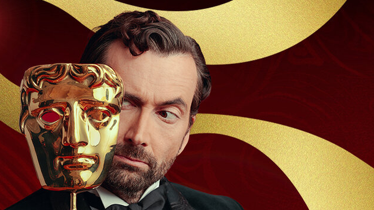 David Tennant poses with a BAFTA award in a promo for the BAFTA Film Awards 2024