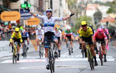 European champion Lorena Wiebes celebrates victory ahead of Marianne Vos