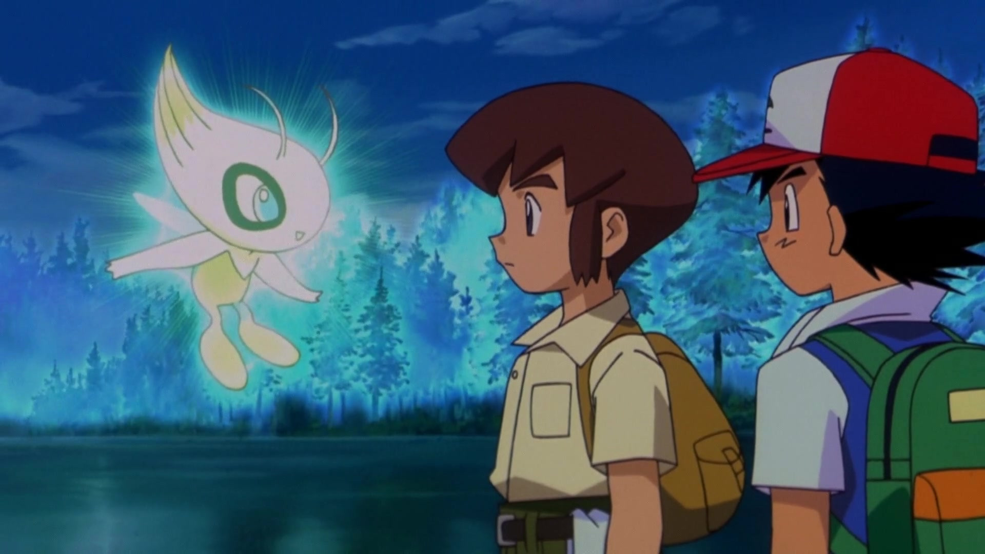 Celebi chatting to Ash and a friend in a forest during the movie, Pokemon 4ever.