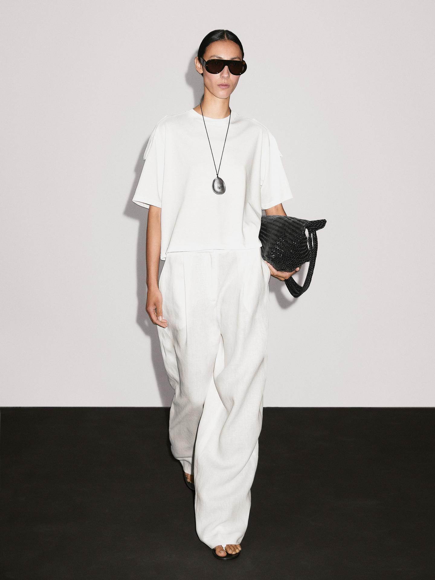 Linen Blend Darted Palazzo Trousers